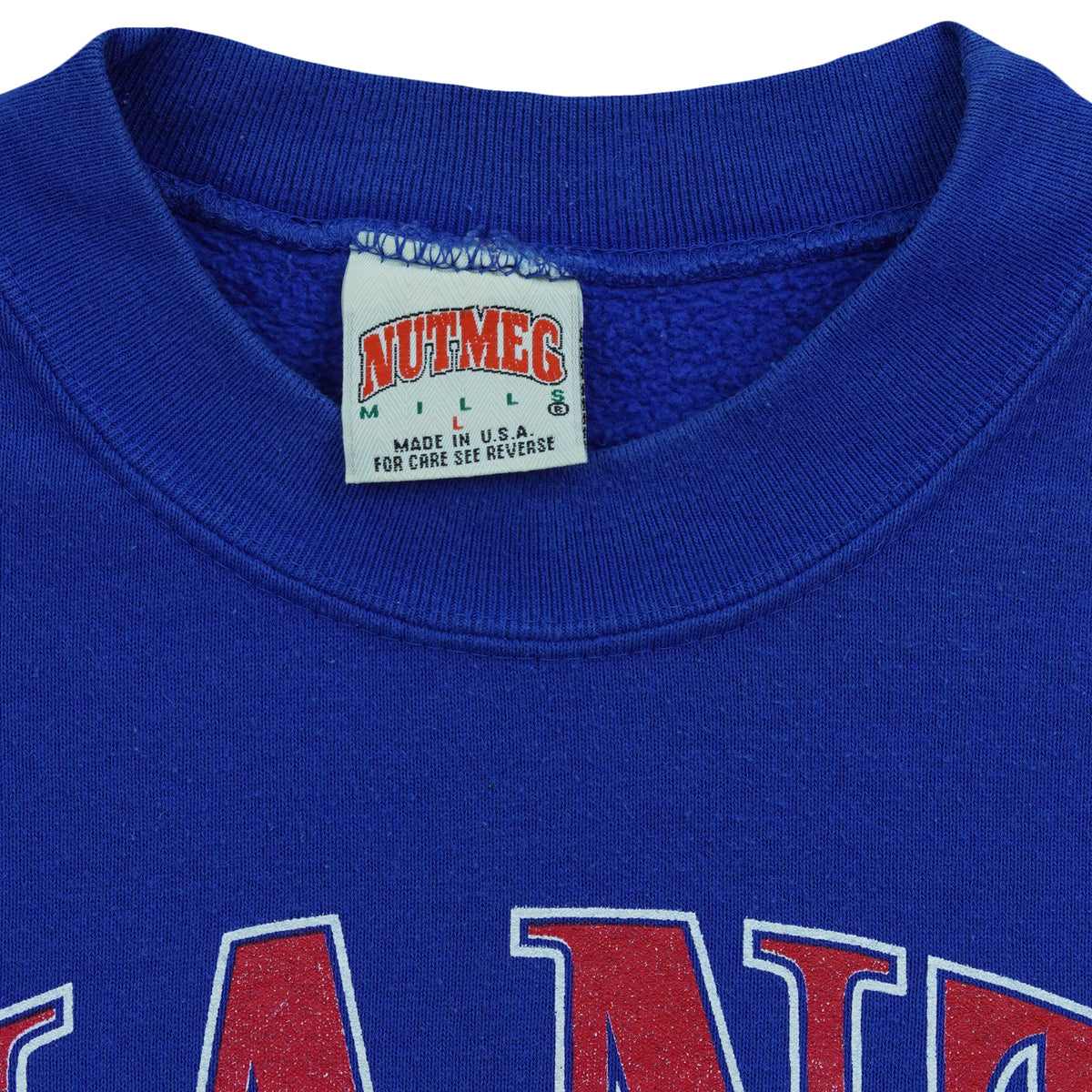 Nutmeg Mills Large label inside the New York Giants sweatshirt