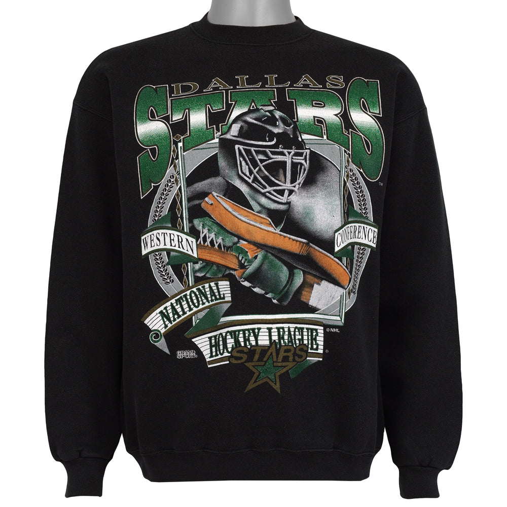 Black Dallas Stars NHL sweatshirt front with Western Conference hockey graphic from the 1990s