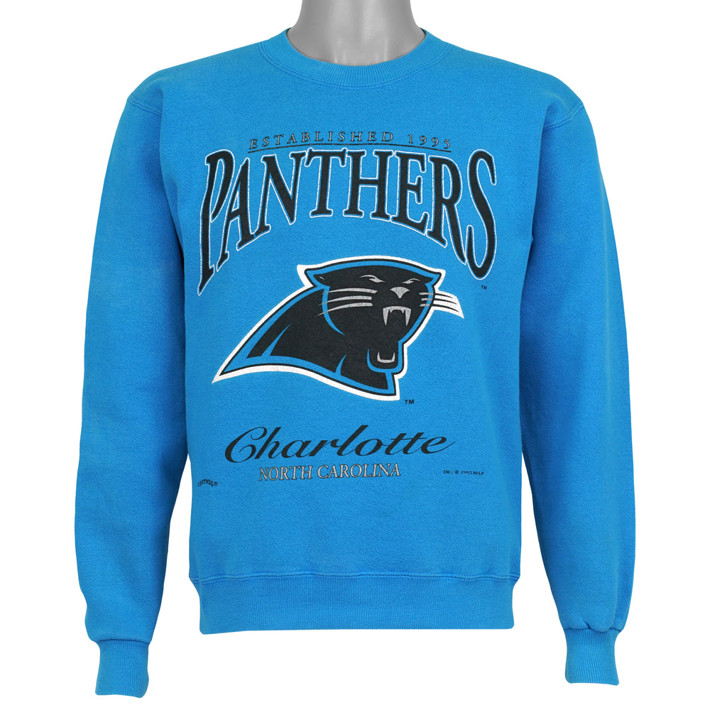Blue Carolina Panthers NFL sweatshirt front with established 1995 logo graphic by Lee Sport