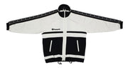 Champion - Black and White Zip-Up Track Jacket with Cinch Waist 1990s Medium