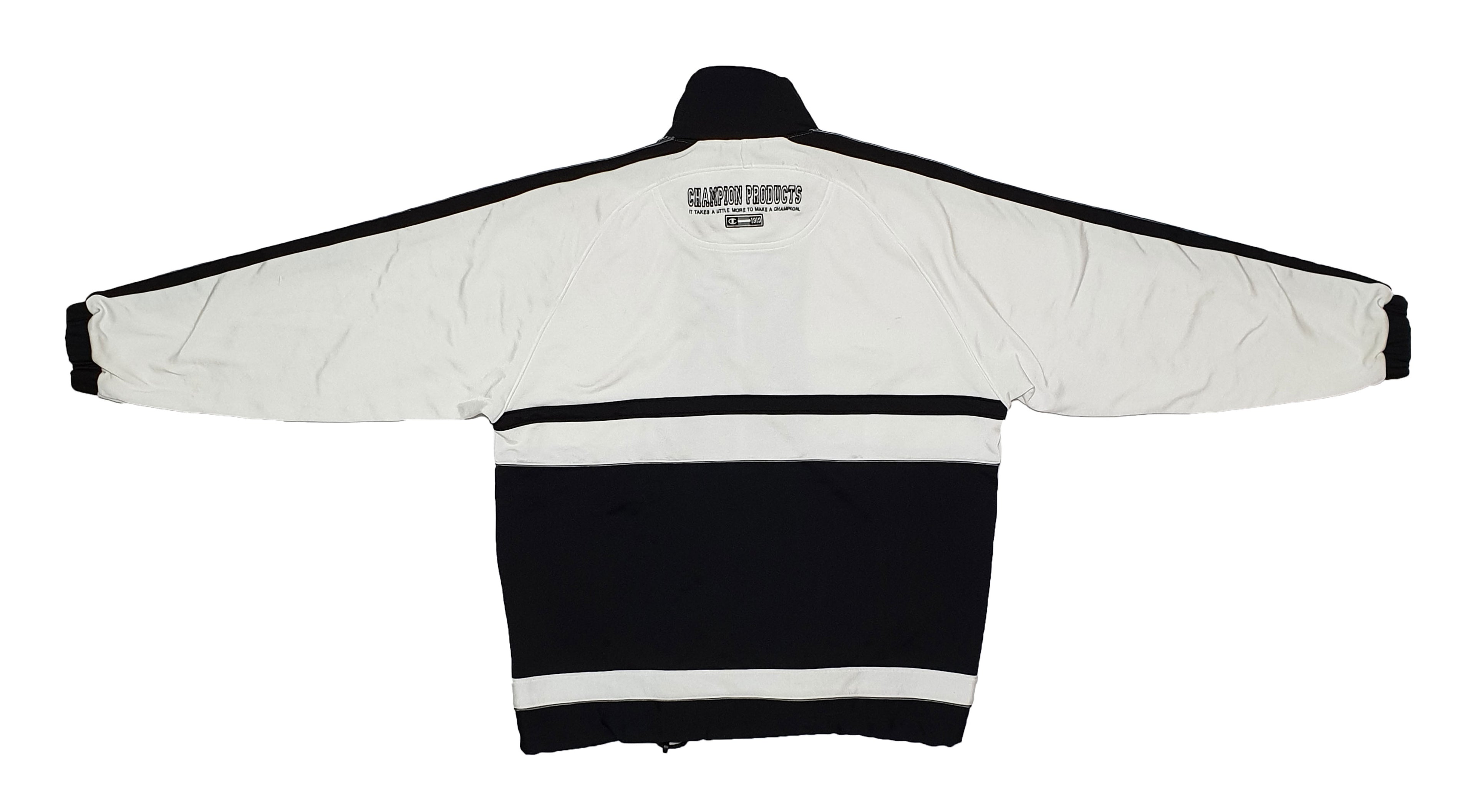 Champion - Black and White Zip-Up Track Jacket with Cinch Waist 1990s Medium
