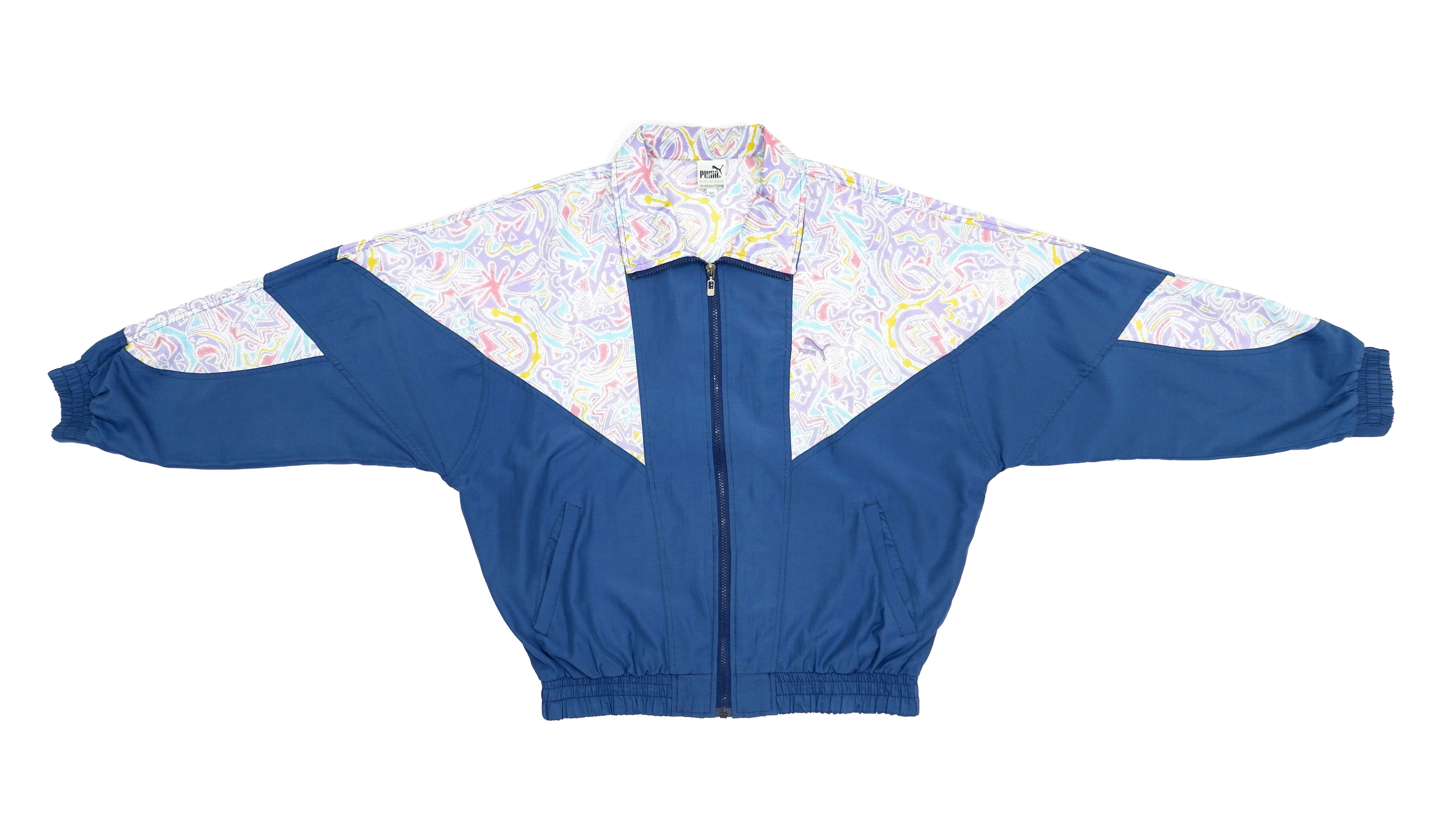 Puma - Blue Patterned Track Jacket 1990s X-Large
