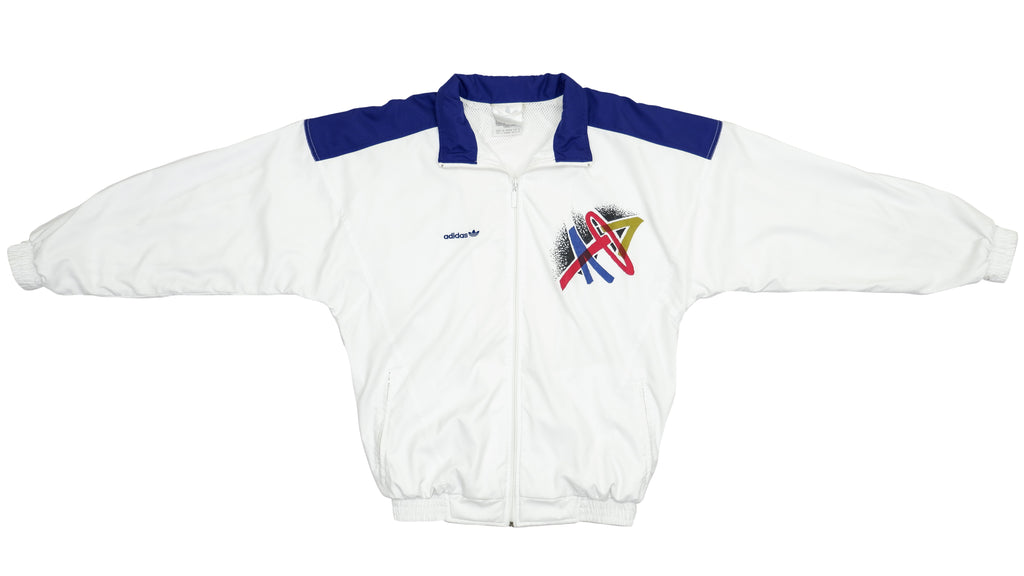 Adidas -  White with Blue Windbreaker 1990s Large Vintage Retro