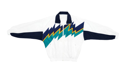 Adidas -  White with Blue & Green Stripes Windbreaker 1990s Large