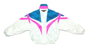 Descente - White with Pink Flashy Bomber Jacket 1990s Medium Vintage Retro