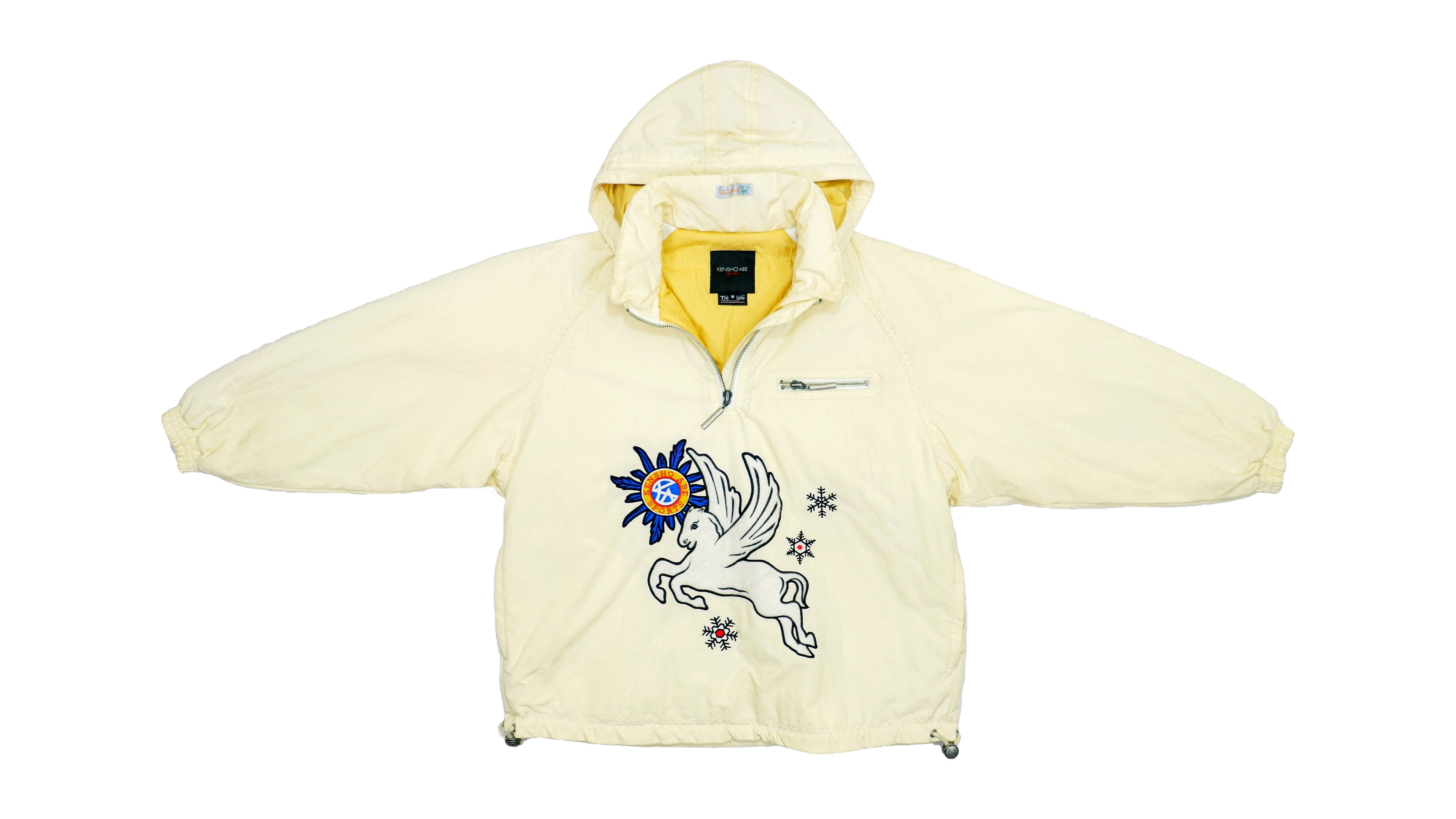 Vintage (Kensho Abe) - Cream 1/4 Zip Spell-Out Hooded Jacket 1990s Large Vintage Retro