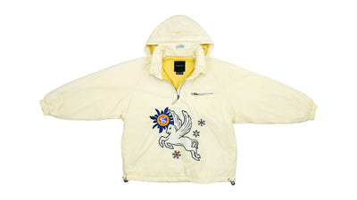 Vintage (Kensho Abe) - Cream 1/4 Zip Spell-Out Hooded Jacket 1990s Large