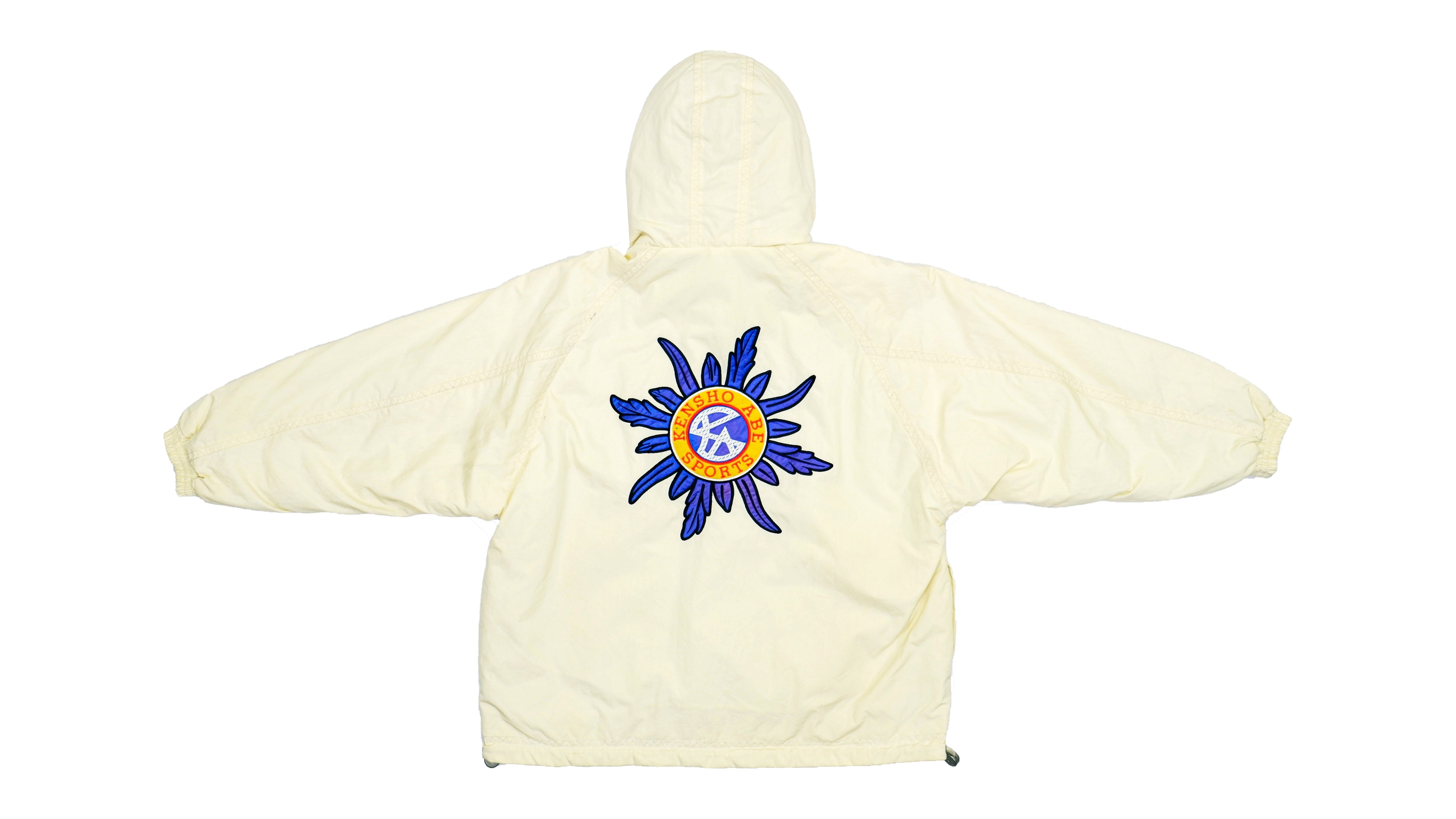 Vintage (Kensho Abe) - Cream 1/4 Zip Spell-Out Hooded Jacket 1990s Large Vintage Retro