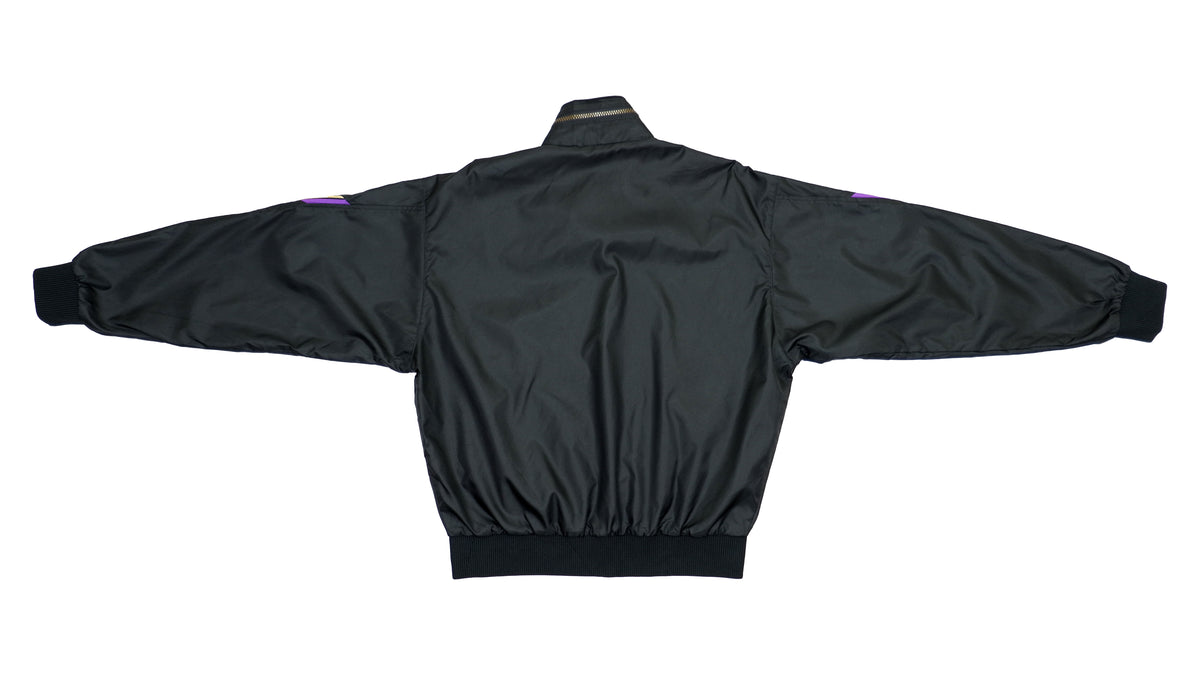 Champion - Black Bomber Jacket with Funky Logo Arm Patches 1990s Large