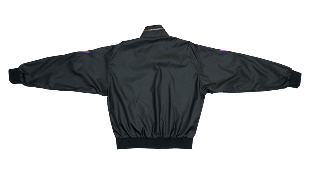 Champion - Black Bomber Jacket with Funky Logo Arm Patches 1990s Large