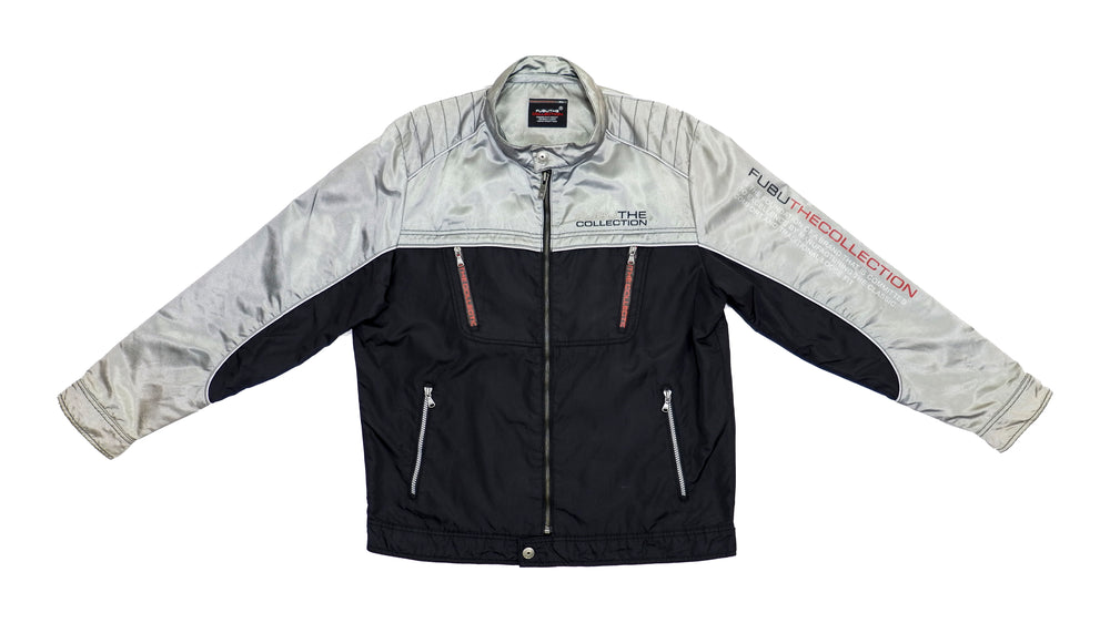 FUBU - Black & Silver Big Logo & Spell-Out Jacket 1990s Large Vintage Retro