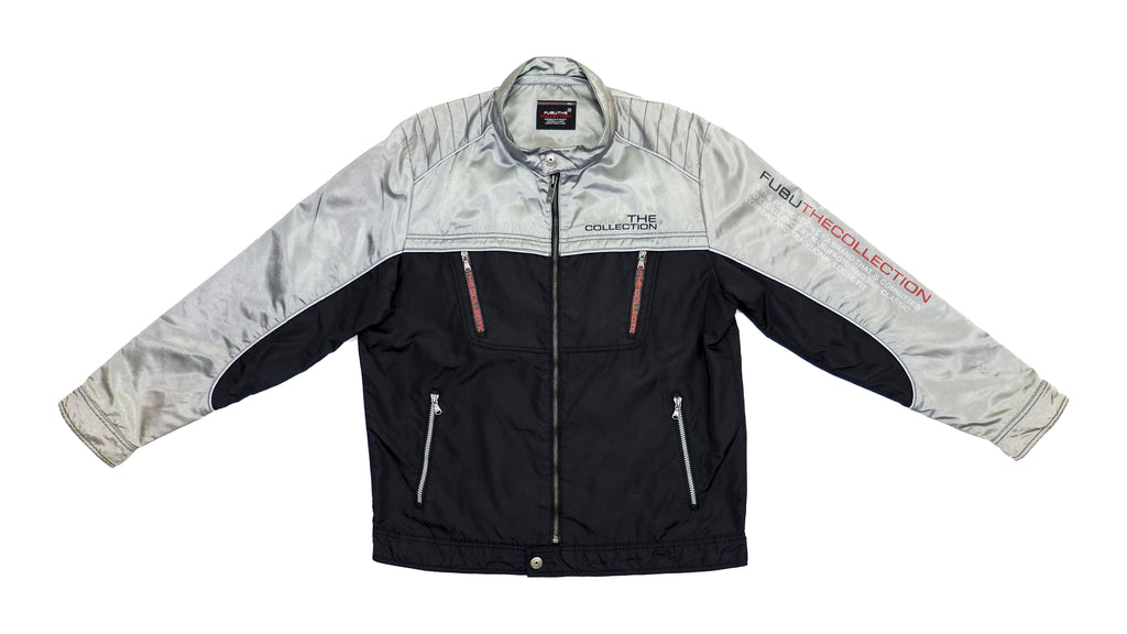 FUBU - Black & Silver Big Logo & Spell-Out Jacket 1990s Large Vintage Retro