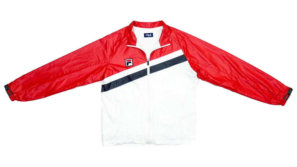 FILA - Red & White Colorblock Windbreaker 1990s Medium