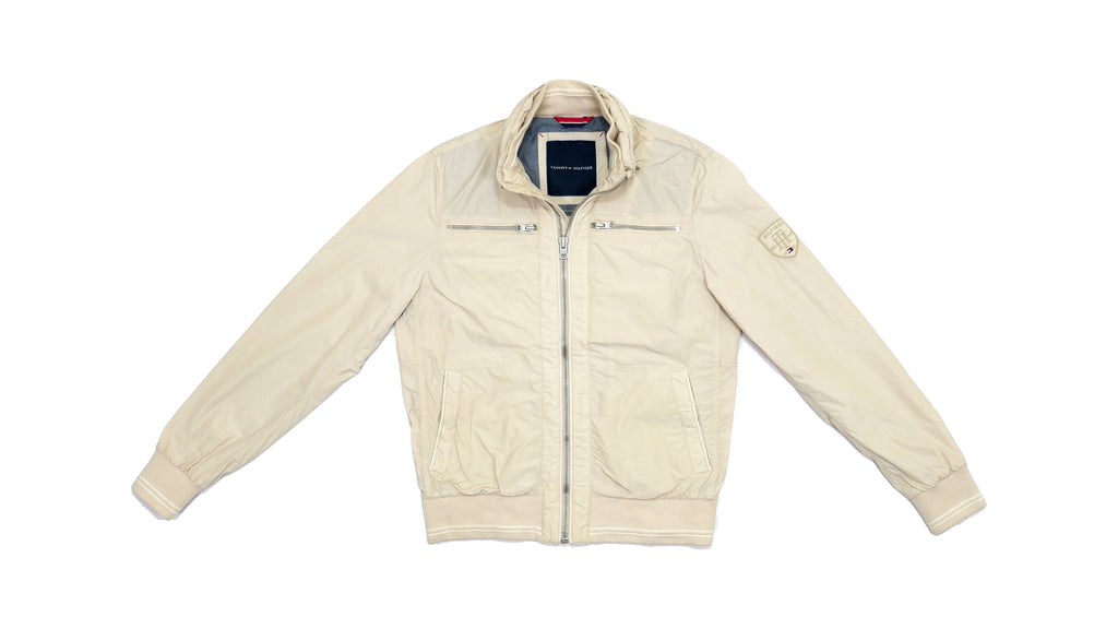 Tommy Hilfiger - Beige Zip Up Harrington Jacket Medium Vintage Retro