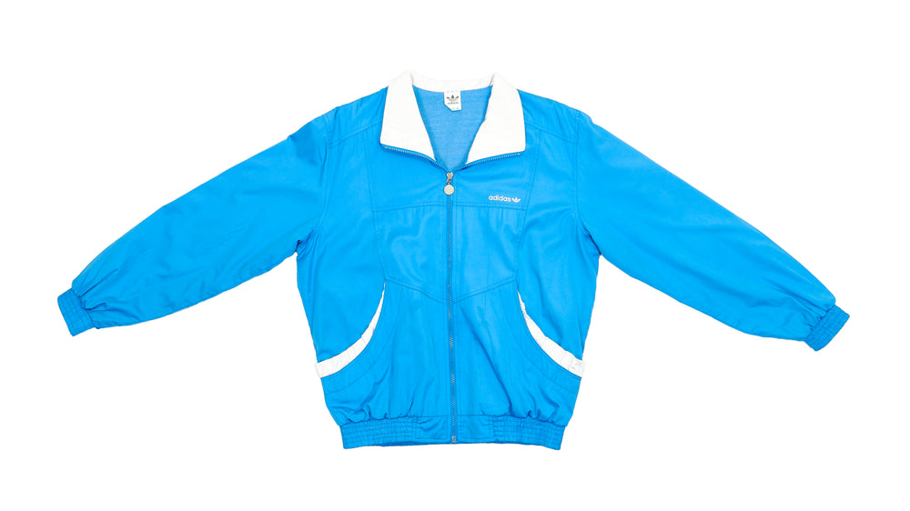 Adidas -  Blue & White Windbreaker 1990s Medium Vintage Retro