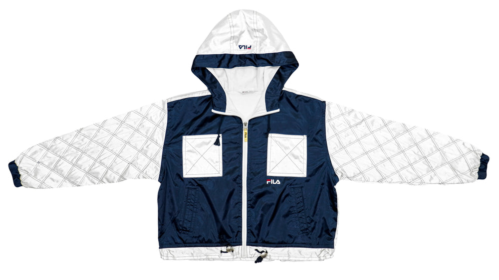 FILA - Blue and White Womens Quilted Jacket 1990s X-Large