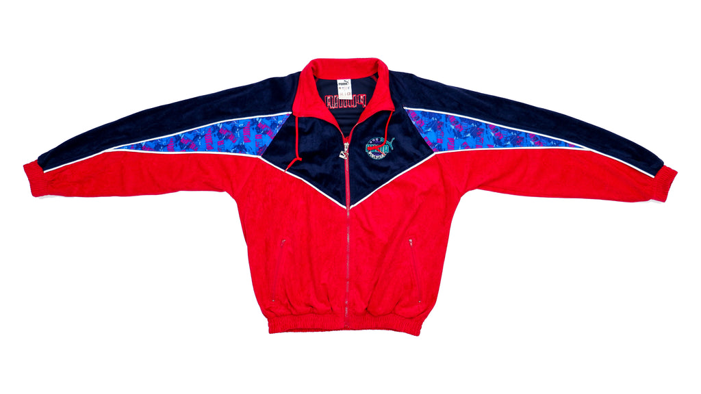 Puma - Red & Blue Velvet Track Jacket 1990s Small