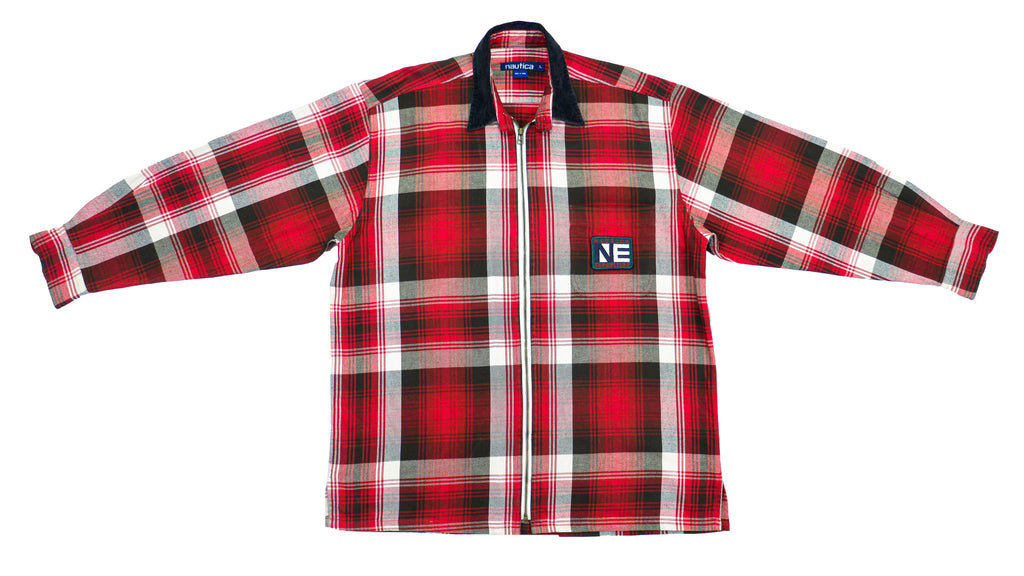 Nautica - Red & Black Plaid Long Sleeved Shirt 1990s Large Vintage Retro