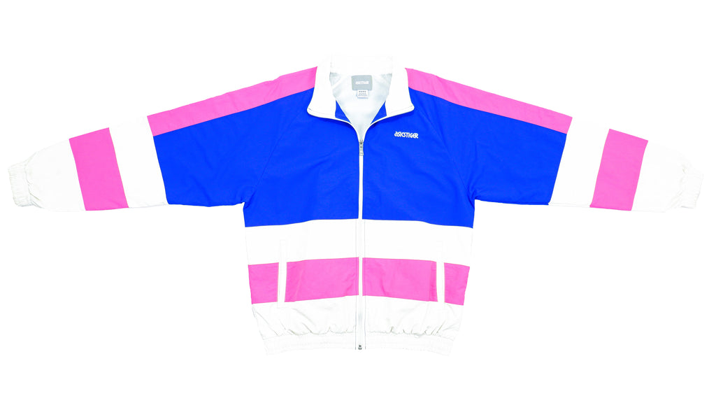 Asics - Blue, White & Pink Colorblock Windbreaker 1990s Medium Vintage Retro