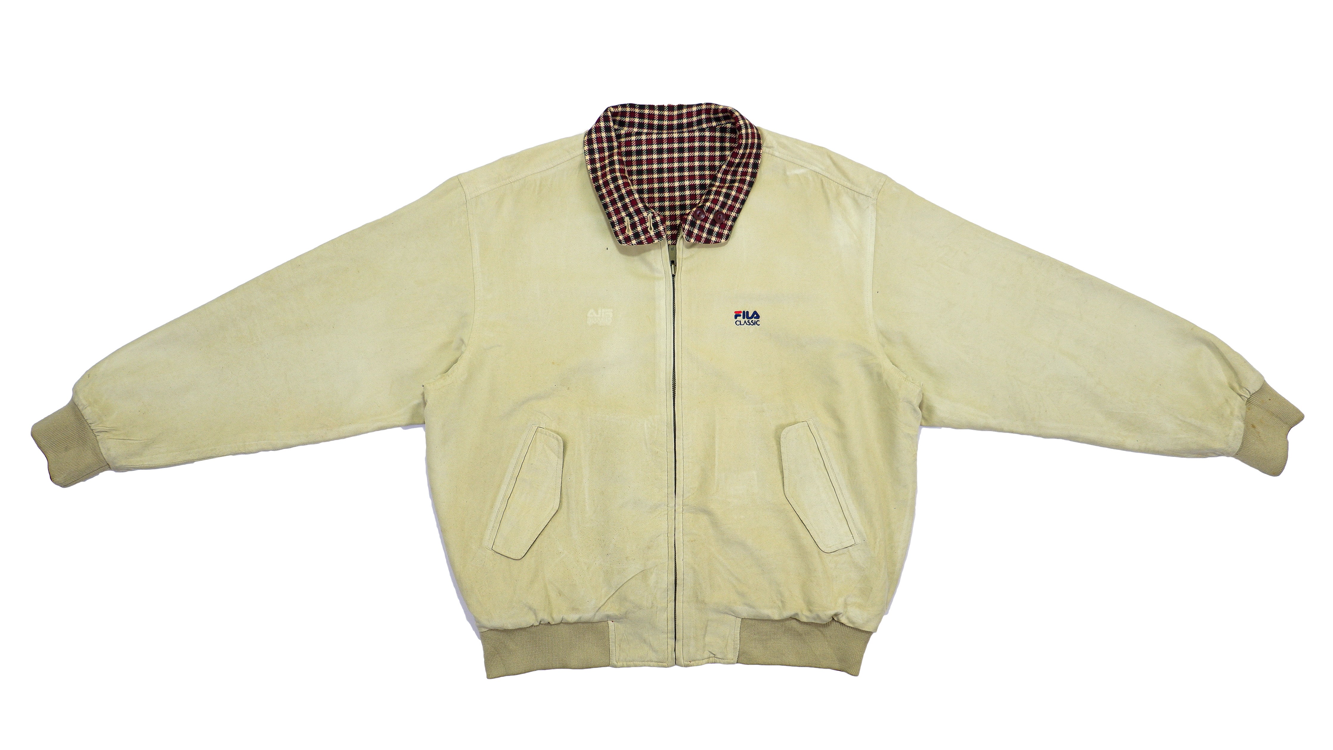 FILA Beige Plaid Suede Reversible Bomber Jacket 1990s Large