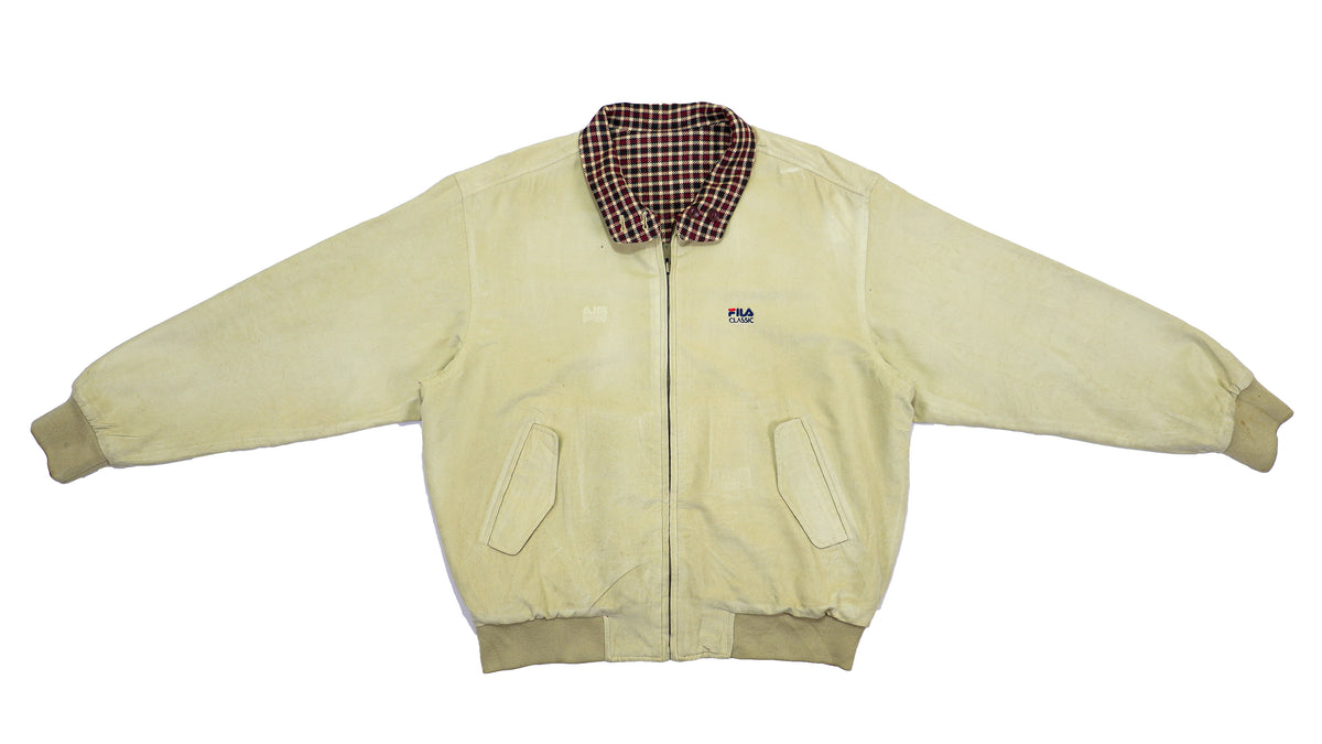 FILA - Beige Suede Reversible Bomber Jacket 1990s Large Vintage Retro