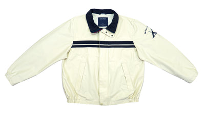 Nautica - Beige with Blue Competition Sailing Jacket 1990s Large