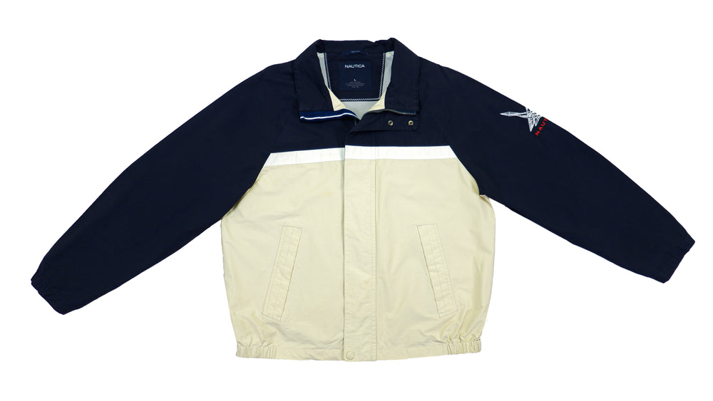 Nautica - Blue & Beige Sailing Jacket 1990s Large Vintage Retro