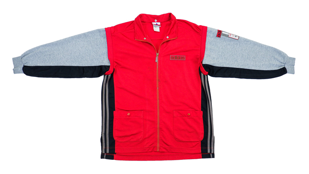 Adidas - Red & Grey Tear-Away Track Jacket 1990s Large Vintage Retro