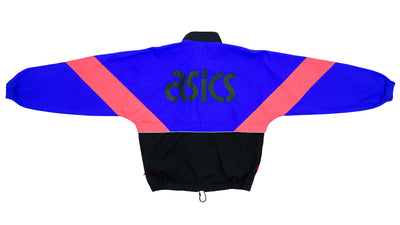 Asics - Tricolor Blue, Black and Orange Spell-Out Windbreaker 1990s Small