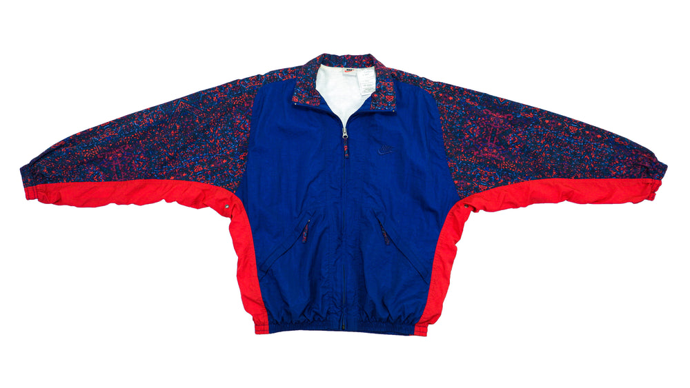 Nike - Blue & Red Patterned Windbreaker 1990s Medium Vintage Retro