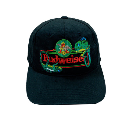 Budweiser - Black Embroidered Snapback Hat 1990s Adjustable