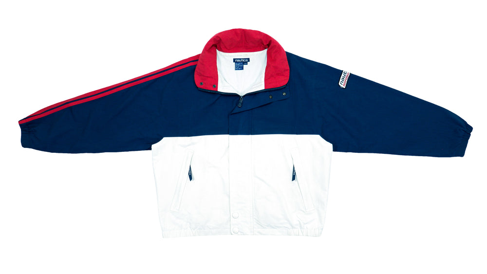 Nautica - Blue and White Performance Jacket 1990s Large Vintage Retro