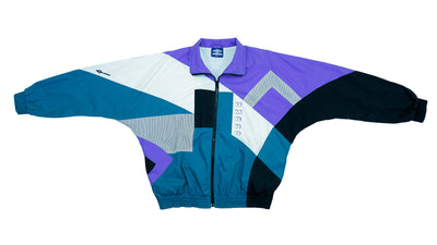 Umbro - Blue, Purple and White Colorblock Windbreaker 1990s Large