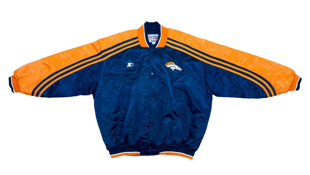 Starter - Denver Broncos Spell-Out Satin Jacket 1990s X-Large Large Vintage Retro Football
