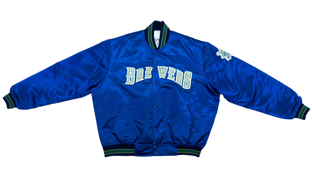Starter - Milwaukee Brewers Spell-Out Satin Jacket 1990s XX-Large Vintage Retro Baseball