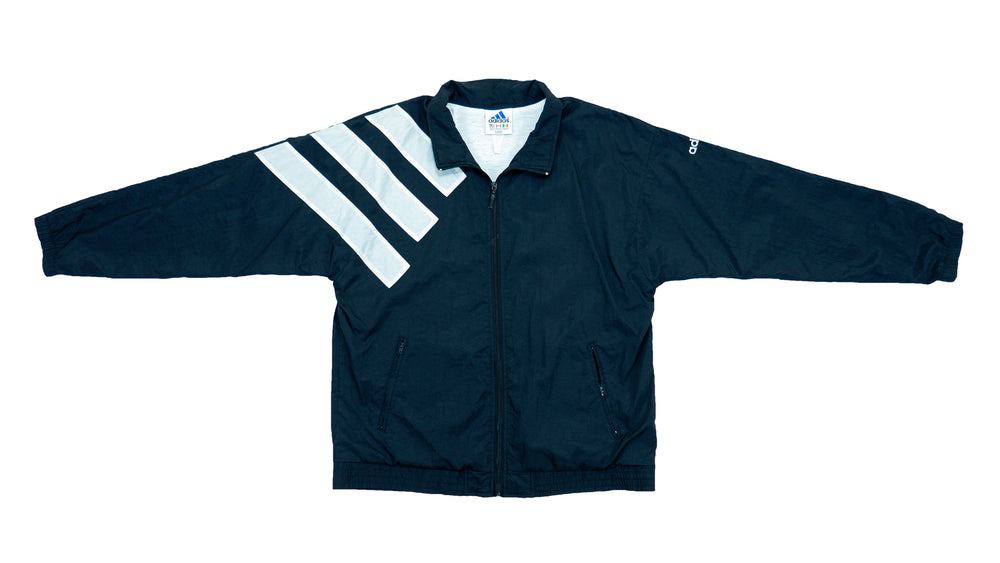 Adidas -  Black & White Giant Logo Windbreaker 1990s Large Vintage Retro