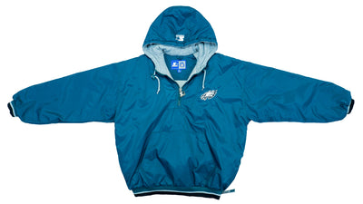 Starter - Philadelphia Eagles 1/4 Zip Hooded Windbreaker 1990s X-Large