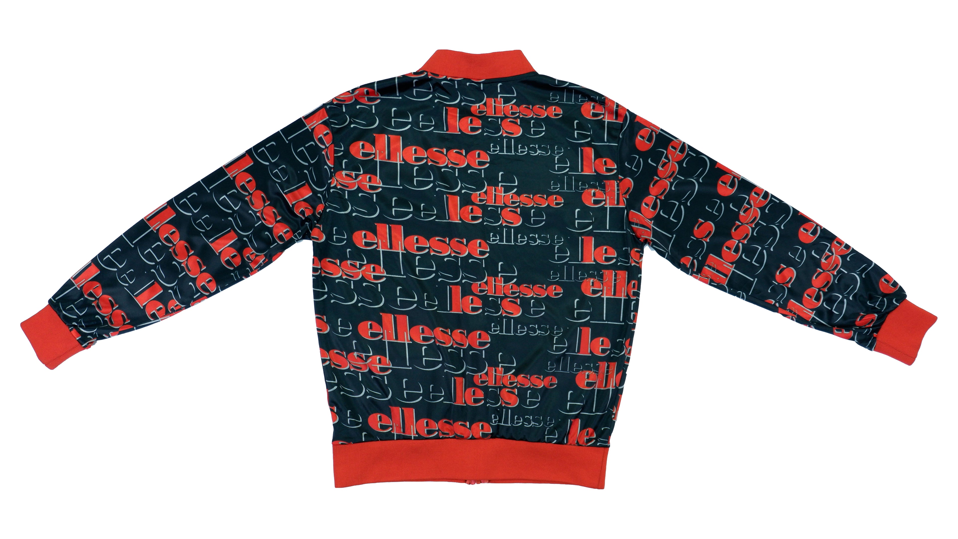 Ellesse - Logo-Patterned Red & Black Zip-Up 2000s Large