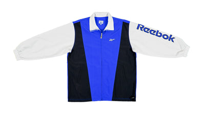 Reebok - Black, Blue & White Spell-Out Windbreaker 1990s Large