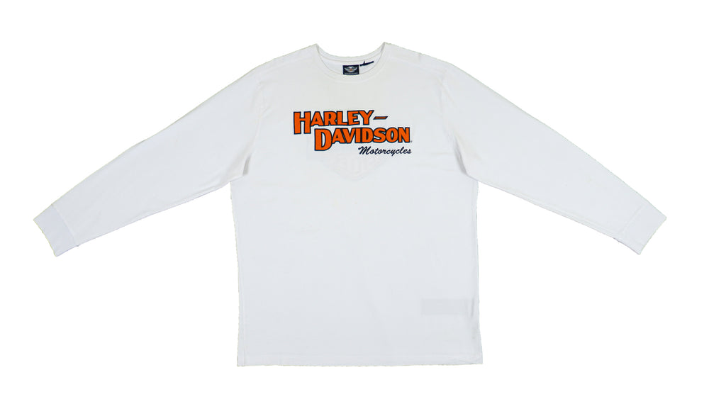Harley Davidson - White Spell-Out Long Sleeved Shirt 1990s Large Vintage Retro