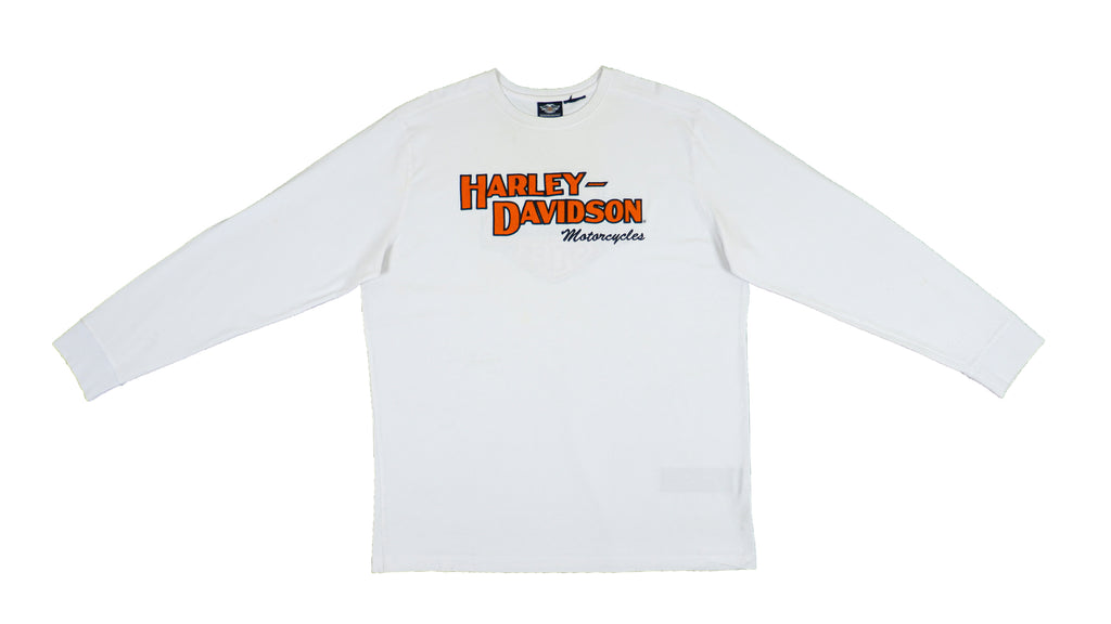 Harley Davidson - White Spell-Out Long Sleeved Shirt 1990s Large Vintage Retro