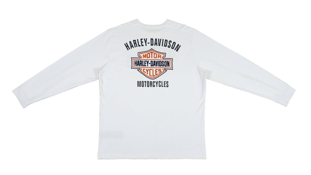 Harley Davidson - White Spell-Out Long Sleeved Shirt 1990s Large Vintage Retro