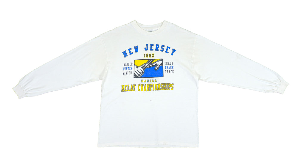Vintage - White NJSIAA - Winter Track Long-sleeve Shirt 1992 Medium Vintage Retro