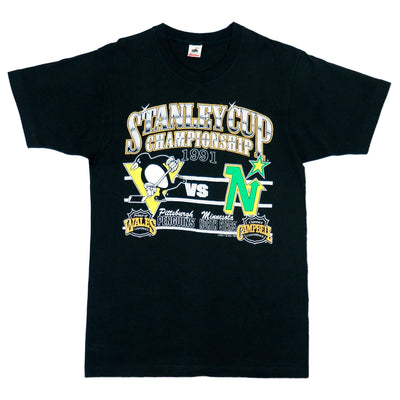 NHL (Logo 7) - Black Stanley Cup Championship, Pittsburgh VS Minnesota T-Shirt 1991 Large