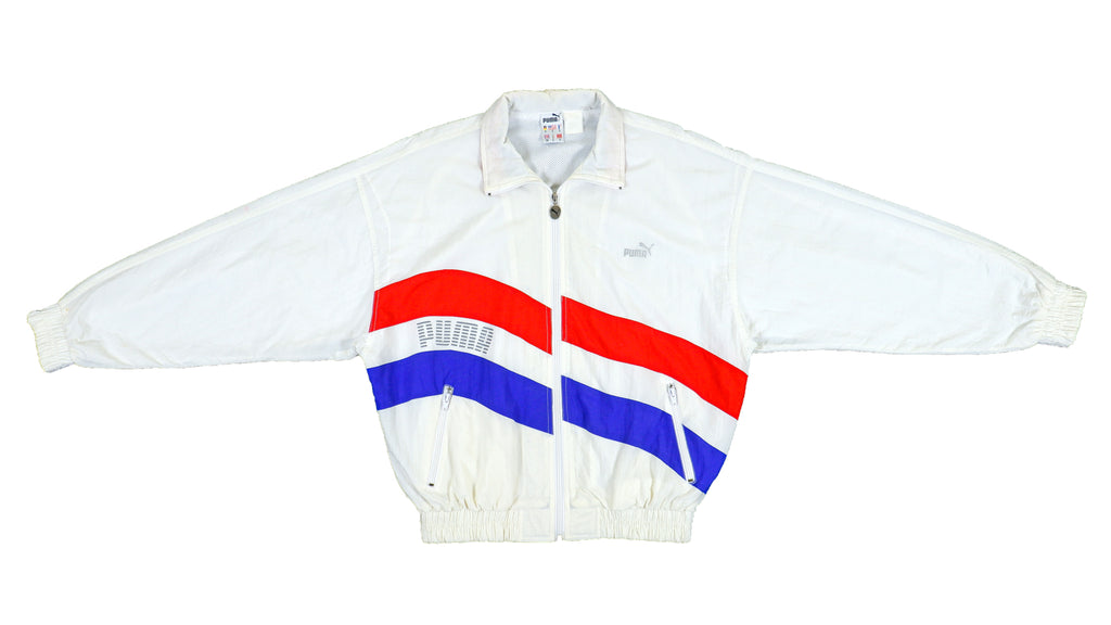 Puma - White Spell-Out Windbreaker 1990s Large Vintage Retro
