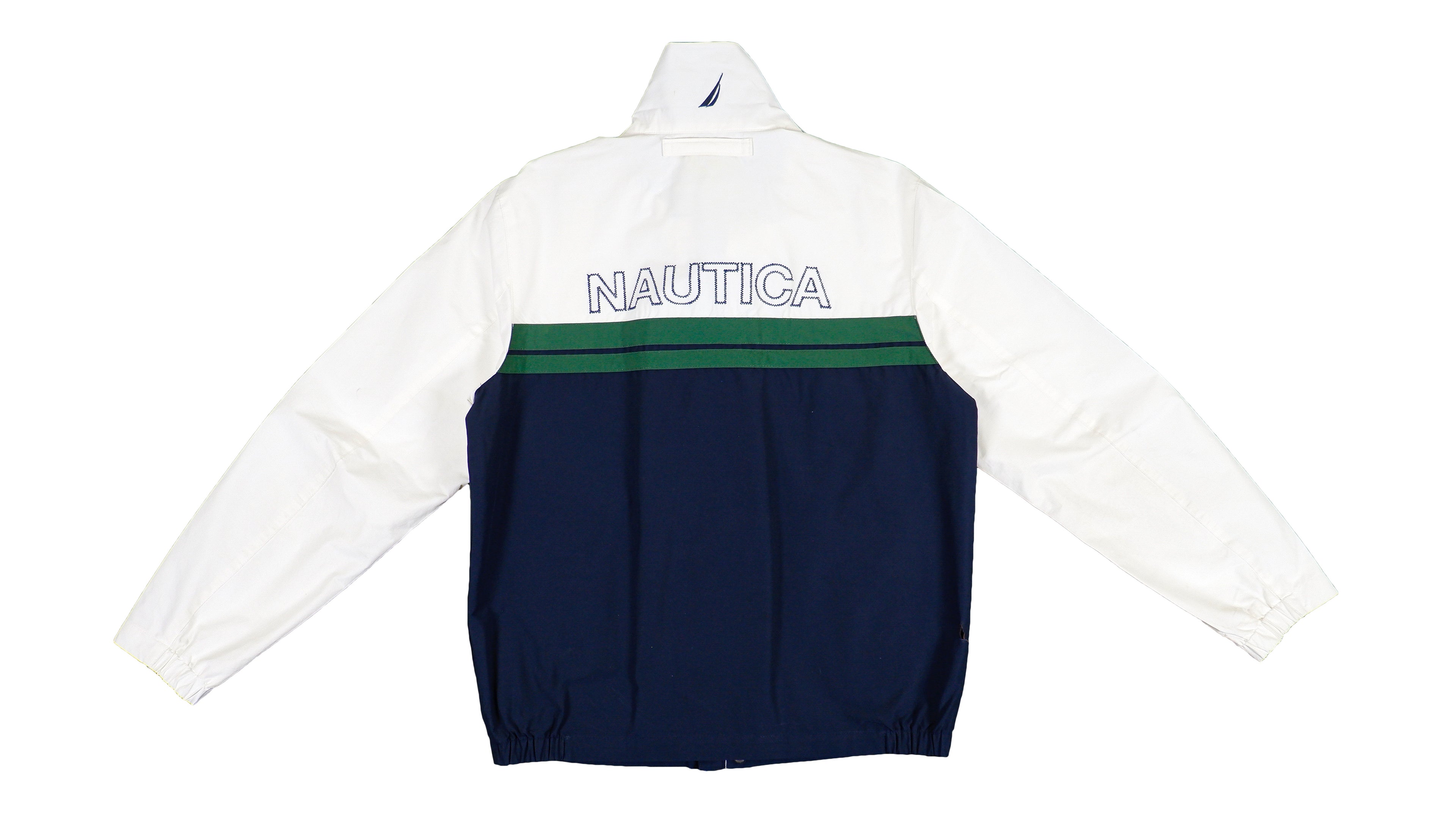 Nautica - Blue, White & Green Spell-Out Jacket 1990s Small Vintage Retro