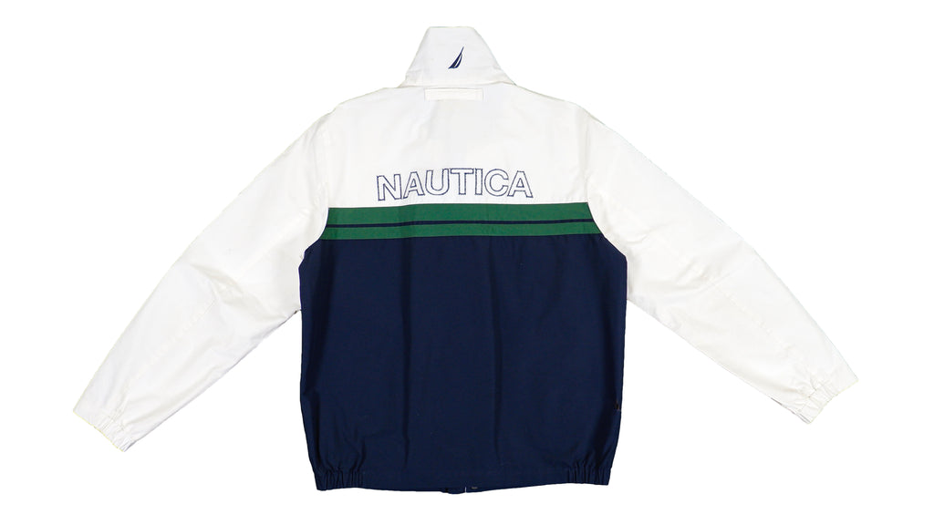 Nautica - Blue, White & Green Spell-Out Jacket 1990s Small Vintage Retro