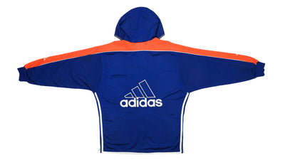 Adidas - Blue & Orange Giant Logo Hooded Track Jacket 1990s Large