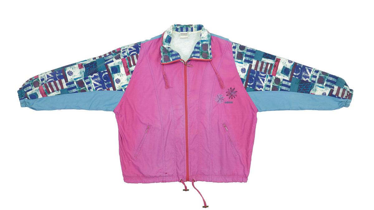 Adidas - Pink with Blue Patterned Windbreaker 1990s Large Vintage Retro