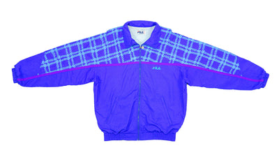 FILA - Blue Patterned Zip-Up Windbreaker 1990s Large